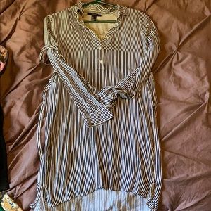 White and black pinstripe tie-waist dress